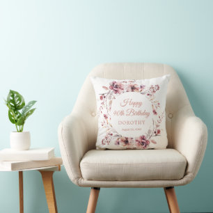 90. Geburtstag Personalisiert Burgund Pink Pink Fl Kissen