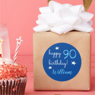 90. Geburtstag personalisierte blaue Aufkleber