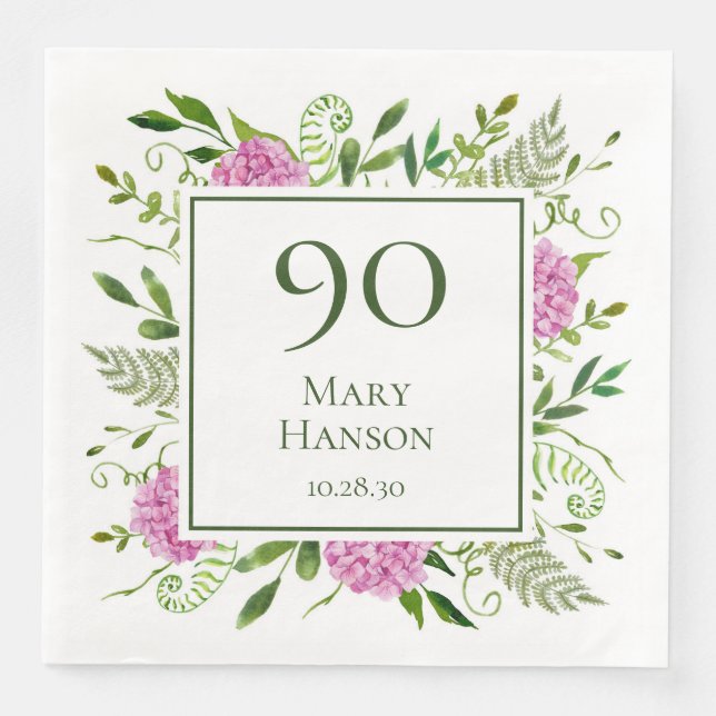 90. Geburtstag Pink Hydrangeas Serviette (Vorderseite)
