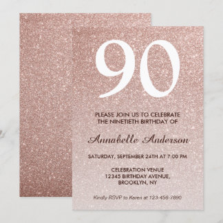 90. Geburtstag Pink Rose Gold Glitzer Sparkle Ombr Einladung