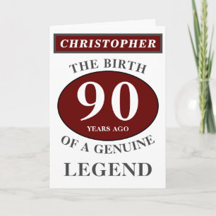 90. Geburtstag Red Genuine Legend Ihren Namen hinz Karte