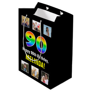 90. Geburtstag: Regenbogen "90", benutzerdefiniert Mittlere Geschenktüte