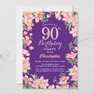 90. Geburtstag Rosa Blume Lila Violett Einladung