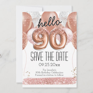 90. Geburtstag Rosa Glitzer Save the Date Einladung