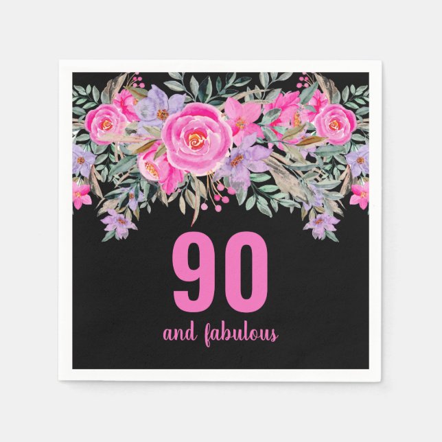 90. Geburtstag Rosa Party Servietten (Vorderseite)