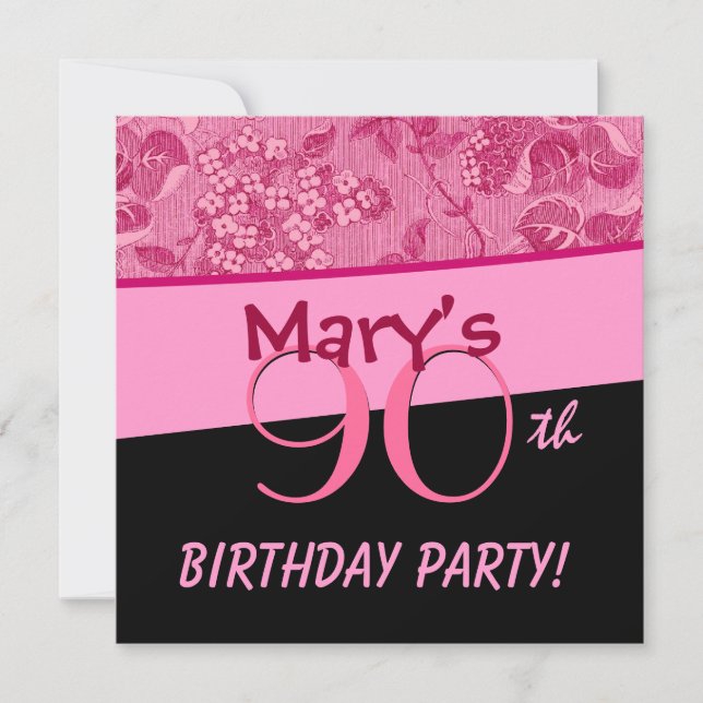 90. Geburtstag Rosa Vintage Blume Vorlage (Vorderseite)