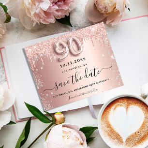90. Geburtstag Rose Glitzer Haushalt Save the Date Flyer