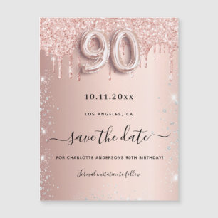 90. Geburtstag Rose Glitzer speichern Sie den Datu Magnetkarte