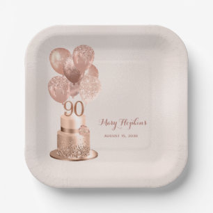 90. Geburtstag Rose Gold Cake Paper Plate Pappteller