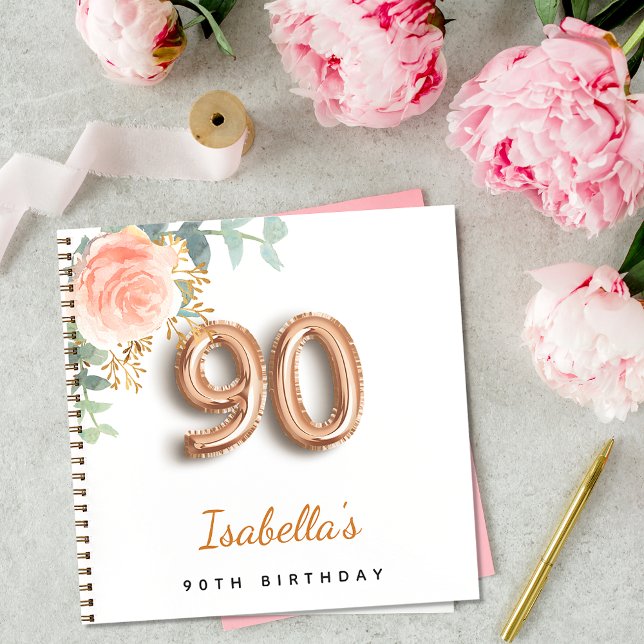 90. Geburtstag Rose Gold Eukalyptus Gästebuch Notizbuch (Von Creator hochgeladen)