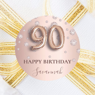90. Geburtstag Rose Gold rosa Diamanten Ballon Sch Runder Aufkleber