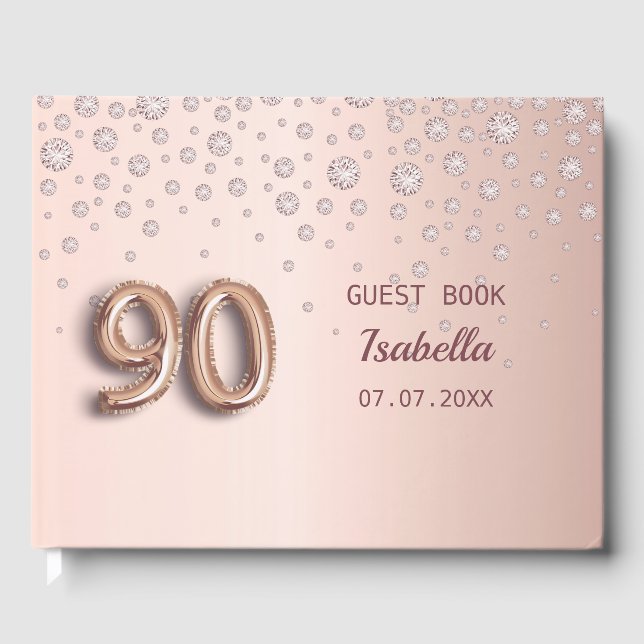 90. Geburtstag Rose Gold rosa Diamanten Gästebuch (Vorderseite)