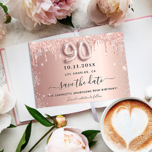 90. Geburtstag Rose Gold Silber Tropfen Save The Date