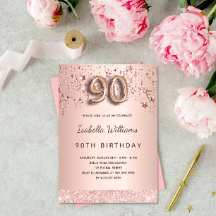 90. Geburtstag Rose Goldstars Einladung Postkarte