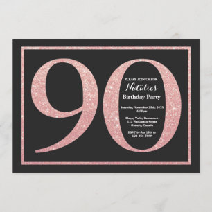 90. Geburtstag Rose Pink Gold Glitzer Chalkboard Einladung