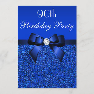 90. Geburtstag Royal Blue Sequins Bow und Diamond Einladung