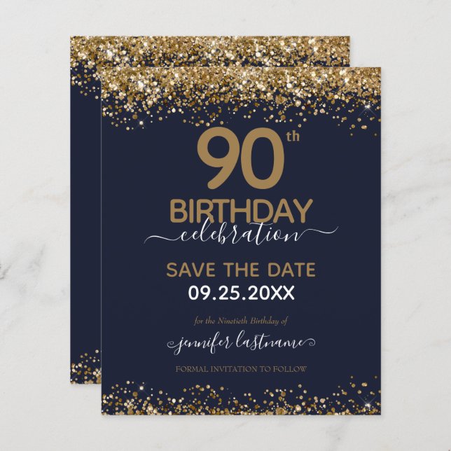 90. Geburtstag Save the Date Einladung (Vorne/Hinten)