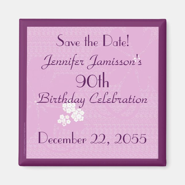90. Geburtstag Save the Date Rosa Blumenmagnet Magnet (Vorne)