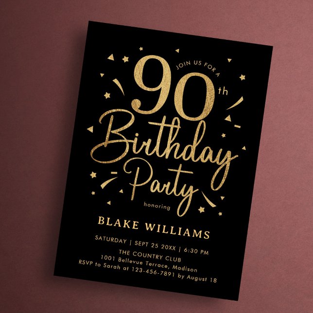 90. Geburtstag Schwarz Gold Einladung (Von Creator hochgeladen)