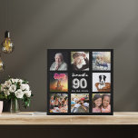 90. Geburtstag Schwarz Silber Custom Foto Collage Künstlicher Leinwanddruck<br><div class="desc">Ein einzigartiges Geschenk für einen 90. Geburtstag, das ihr Leben mit einer Collage von 8 eigenen Fotos, Bildern feiert. Personalisieren und fügen Sie ihren Namen und ein Datum. Ein schicker schwarzer Hintergrund. Der Name ist mit einem modernen handgeschriebenen Stil Skript geschrieben, Nummer 90 mit einem Imitat silberne Ballon Stil Schriftart....</div>