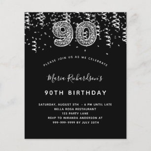 90. Geburtstag schwarz silber Leopard Einladung