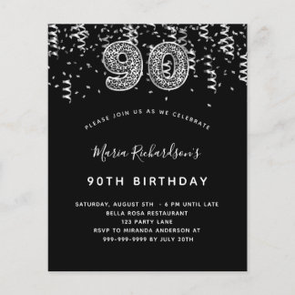 90. Geburtstag schwarz silber Leopard Einladung