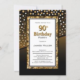 90. Geburtstag Schwarz und Gold Einladung