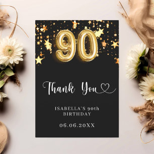 90. Geburtstag schwarze goldene Sterne Dankeskarte