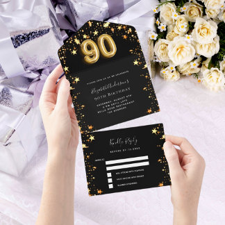 90. Geburtstag schwarze Goldstars uAwg All In One Einladung