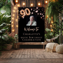 90. Geburtstag Schwarze Rose Gold Foto Stern willk Poster