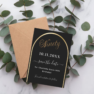 90. Geburtstag schwarzer Goldbogen Save The Date