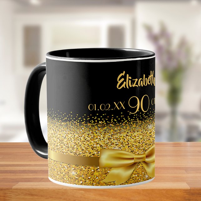 90. Geburtstag schwarzer goldener Name klassisch e Tasse (Von Creator hochgeladen)