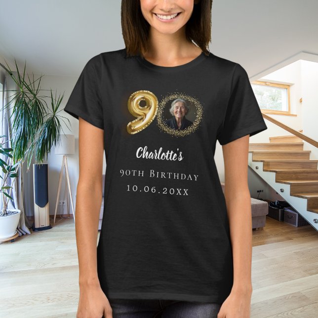 90. Geburtstag schwarzes Foto T-Shirt (Von Creator hochgeladen)