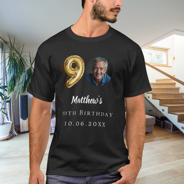 90. Geburtstag schwarzes Foto T-Shirt (Von Creator hochgeladen)