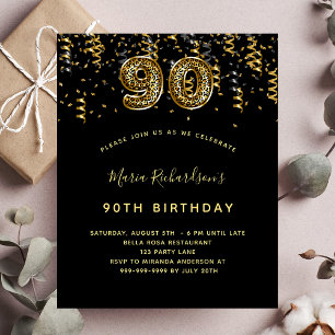 90. Geburtstag schwarzes Gold Leopard Einladung Flyer