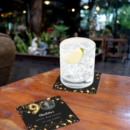 90. Geburtstag Schwarzes Gold Sterne Foto Rechteckiger Pappuntersetzer