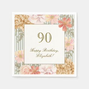 90. Geburtstag Serviette Herbstfarben Blumenstreif