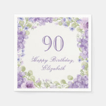 90. Geburtstag Servietten Elegantes lila Floral