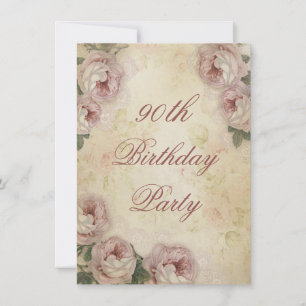 90. Geburtstag Shabby Chic Rose und Spitzen Einladung