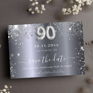 90. Geburtstag silberne Glitzer Glam Save the Date