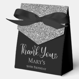 90. Geburtstag Silberner Glitzer Black Vielen Dank Geschenkschachtel