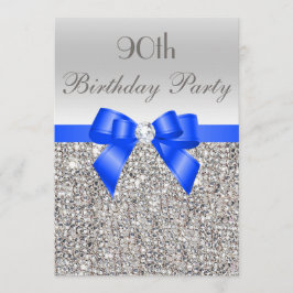 90. Geburtstag Silver Sequin Royal Blue Bow Diamon Einladung