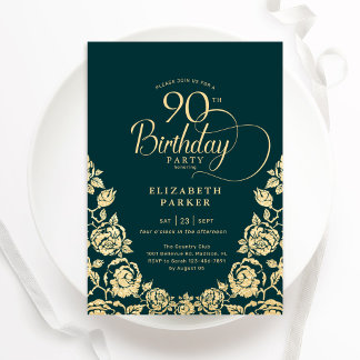 90. Geburtstag Smaragdgrüne Rose Einladung