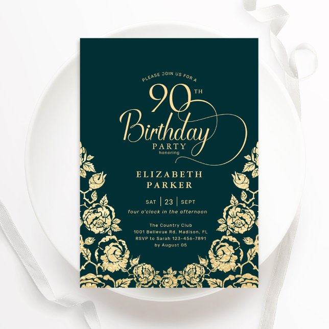 90. Geburtstag Smaragdgrüne Rose Einladung (Von Creator hochgeladen)