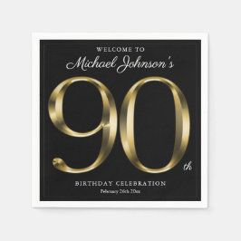 90. Geburtstag Solid Gold Typografie Black Elegant Serviette