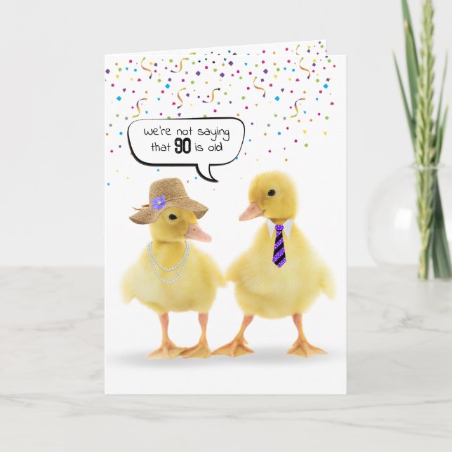 90. Geburtstag Spaß mit Ducklings Karte (Vorderseite)