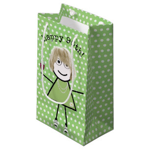 90. Geburtstag Strichfigur-Mädchen mit Weinglas Kleine Geschenktüte