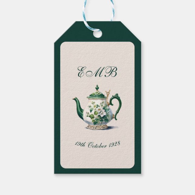 90. Geburtstag Tea Party Green Regency Geburtstag Geschenkanhänger (Vorderseite)