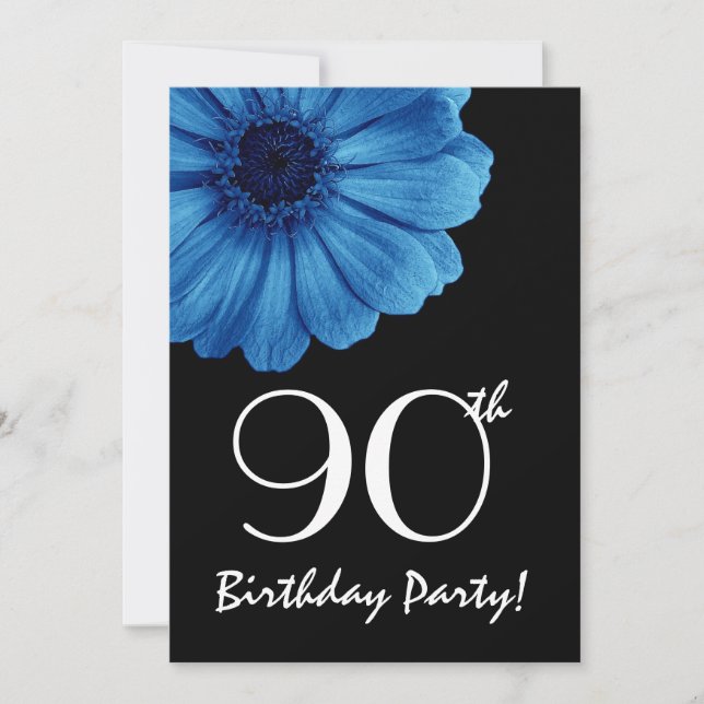 90. Geburtstag Template Blue Daisy Einladung (Vorderseite)