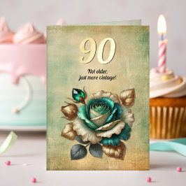 90. Geburtstag Vintag Emerald Green Rose Blume Grußkarte Mit Foliendruck